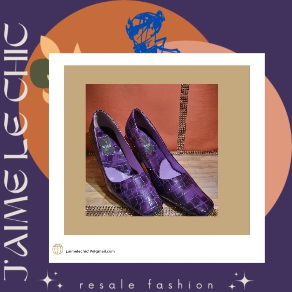 Wild Rose Purple Squared Toe Croc-Like Pumps